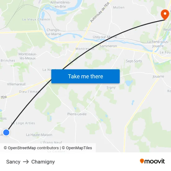 Sancy to Chamigny map