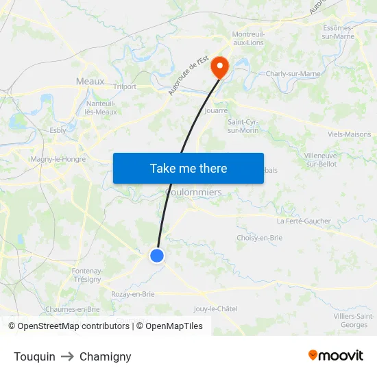 Touquin to Chamigny map
