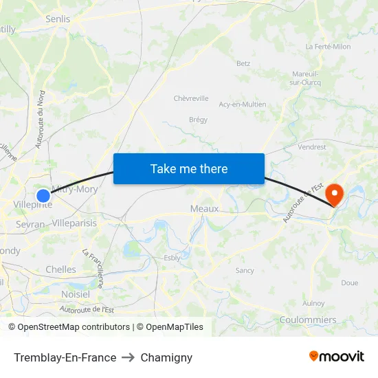 Tremblay-En-France to Chamigny map
