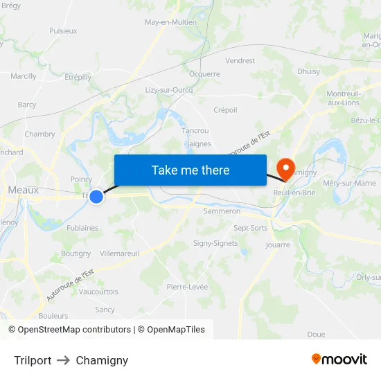 Trilport to Chamigny map