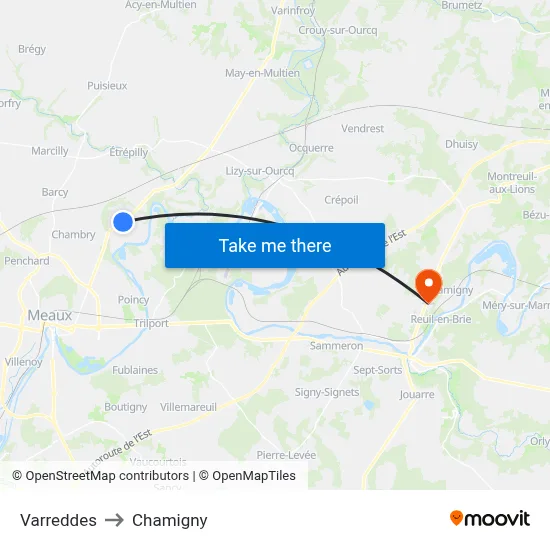 Varreddes to Chamigny map