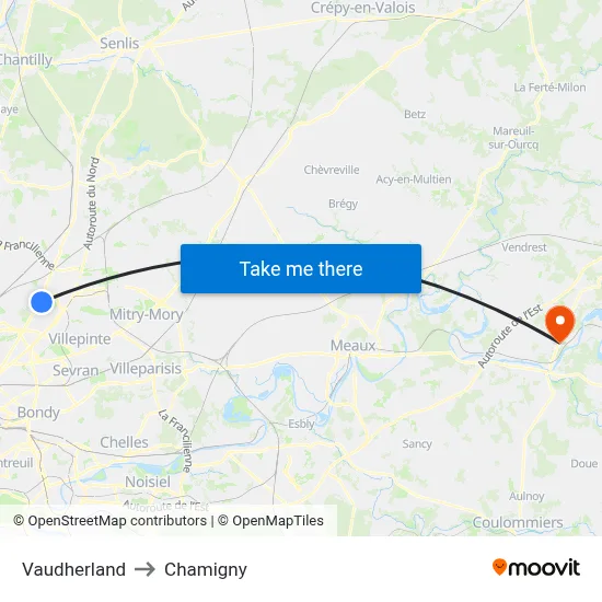 Vaudherland to Chamigny map
