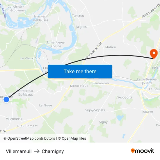 Villemareuil to Chamigny map