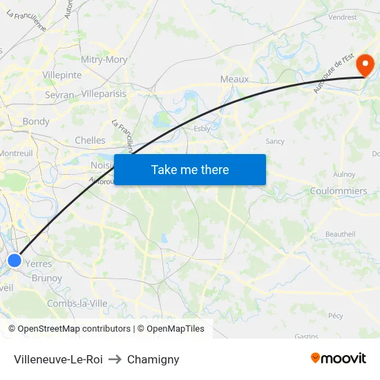 Villeneuve-Le-Roi to Chamigny map