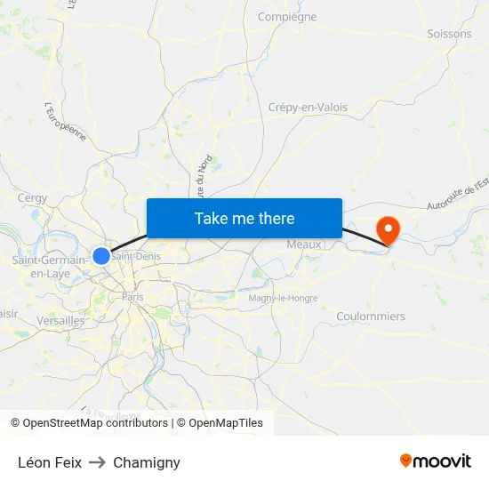 Léon Feix to Chamigny map