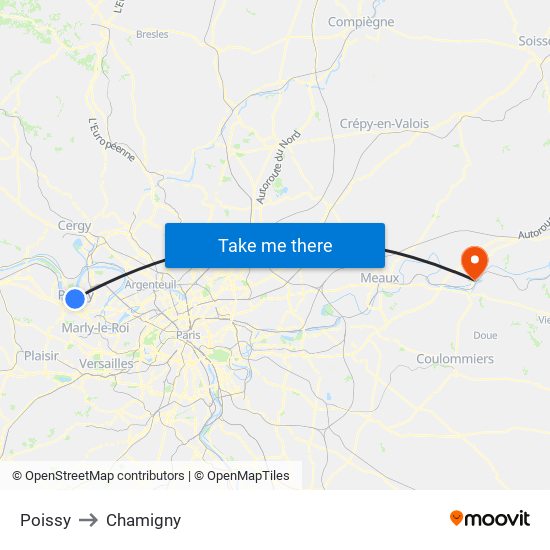 Poissy to Chamigny map