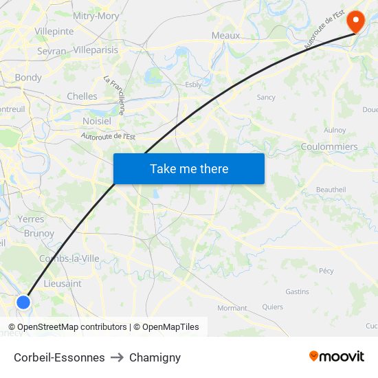 Corbeil-Essonnes to Chamigny map