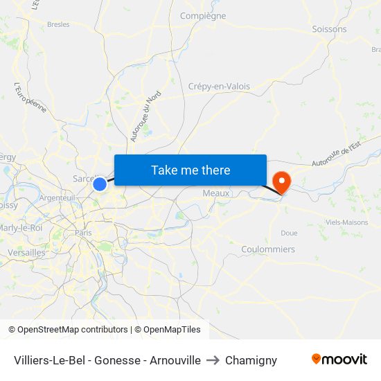 Villiers-Le-Bel - Gonesse - Arnouville to Chamigny map