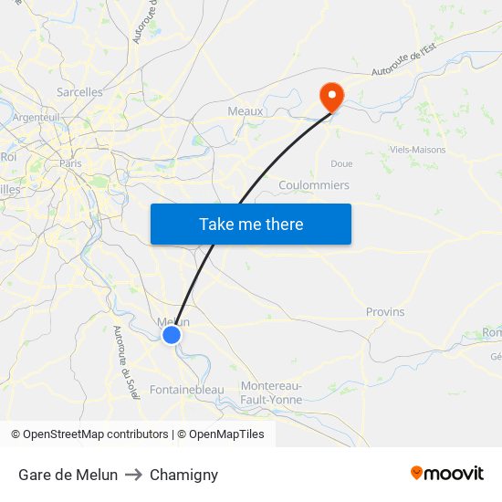 Gare de Melun to Chamigny map