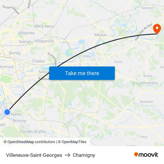 Villeneuve-Saint-Georges to Chamigny map