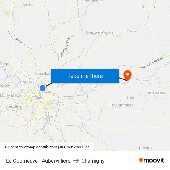 La Courneuve - Aubervilliers to Chamigny map
