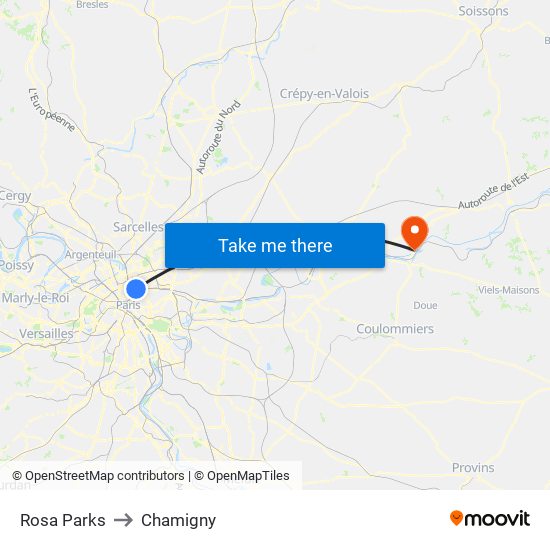 Rosa Parks to Chamigny map