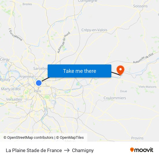 La Plaine Stade de France to Chamigny map