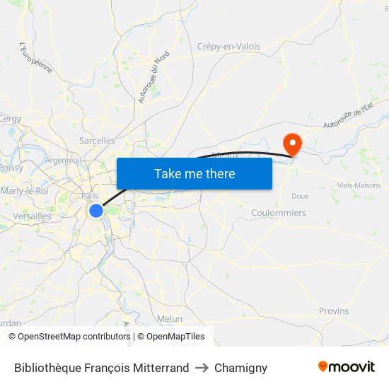 Bibliothèque François Mitterrand to Chamigny map