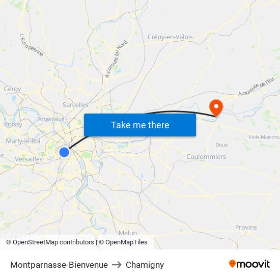 Montparnasse-Bienvenue to Chamigny map