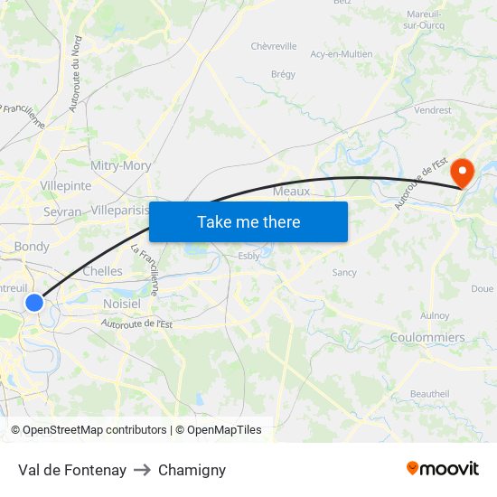 Val de Fontenay to Chamigny map