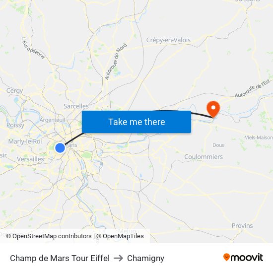 Champ de Mars Tour Eiffel to Chamigny map