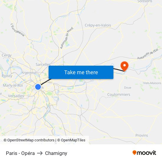 Paris - Opéra to Chamigny map