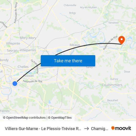 Villiers-Sur-Marne - Le Plessis-Trévise RER to Chamigny map