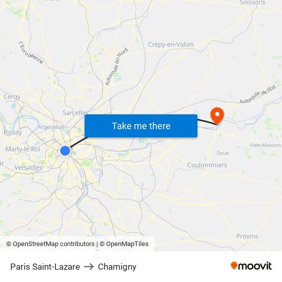 Paris Saint-Lazare to Chamigny map