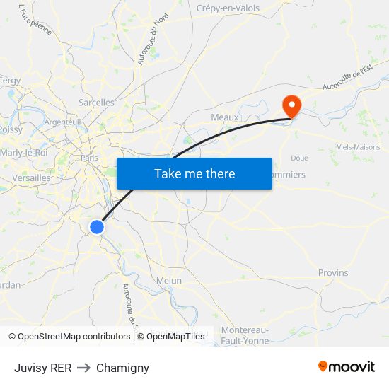 Juvisy RER to Chamigny map