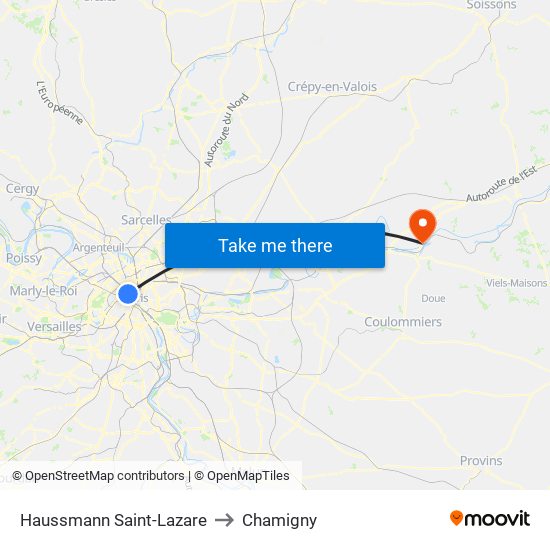 Haussmann Saint-Lazare to Chamigny map