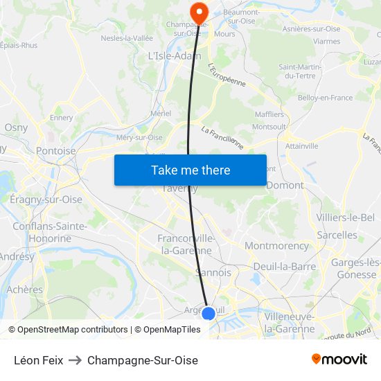 Léon Feix to Champagne-Sur-Oise map