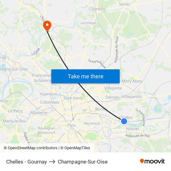 Chelles - Gournay to Champagne-Sur-Oise map