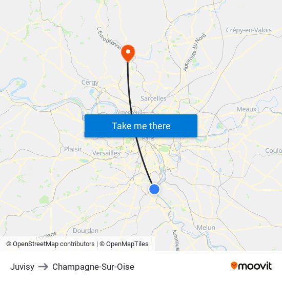 Juvisy to Champagne-Sur-Oise map
