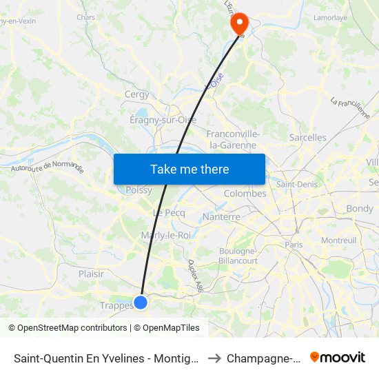 Saint-Quentin En Yvelines - Montigny-Le-Bretonneux to Champagne-Sur-Oise map