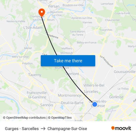 Garges - Sarcelles to Champagne-Sur-Oise map