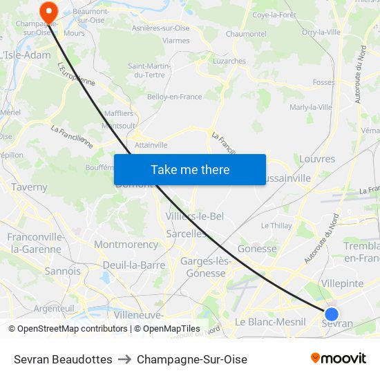 Sevran Beaudottes to Champagne-Sur-Oise map