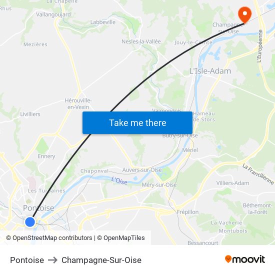 Pontoise to Champagne-Sur-Oise map