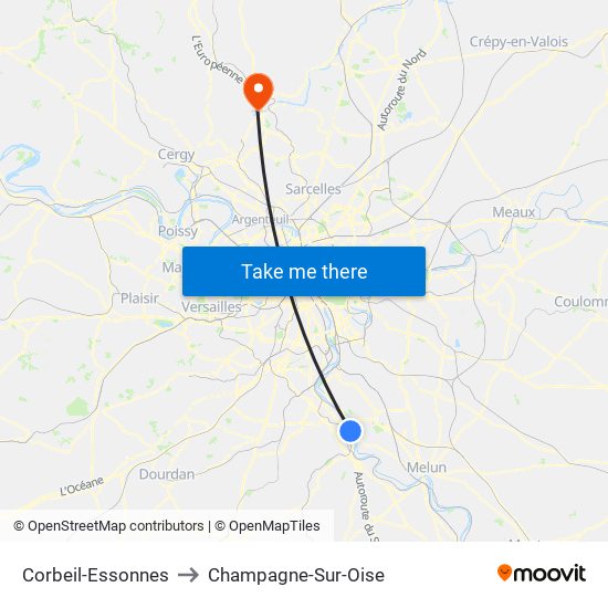 Corbeil-Essonnes to Champagne-Sur-Oise map
