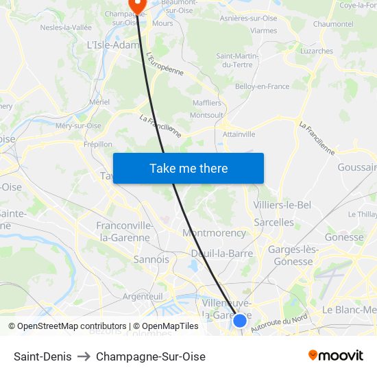 Saint-Denis to Champagne-Sur-Oise map