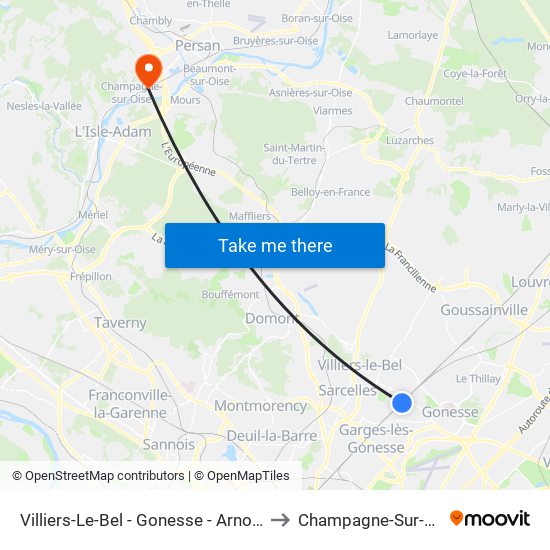 Villiers-Le-Bel - Gonesse - Arnouville to Champagne-Sur-Oise map