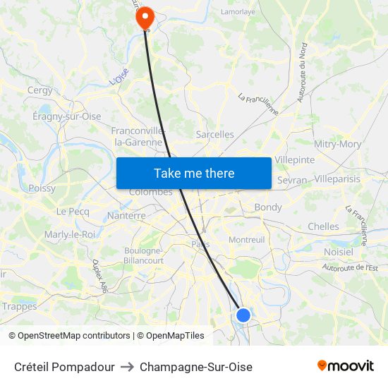 Créteil Pompadour to Champagne-Sur-Oise map
