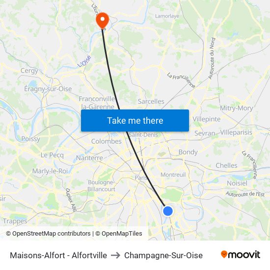 Maisons-Alfort - Alfortville to Champagne-Sur-Oise map