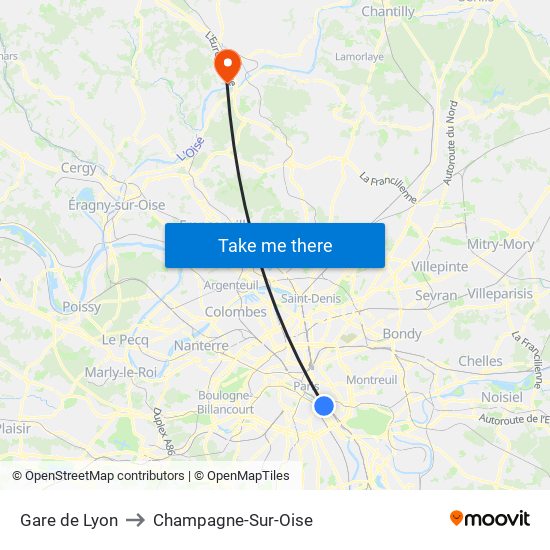 Gare de Lyon to Champagne-Sur-Oise map