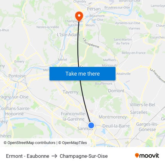 Ermont - Eaubonne to Champagne-Sur-Oise map