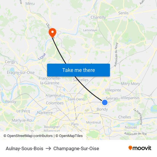 Aulnay-Sous-Bois to Champagne-Sur-Oise map