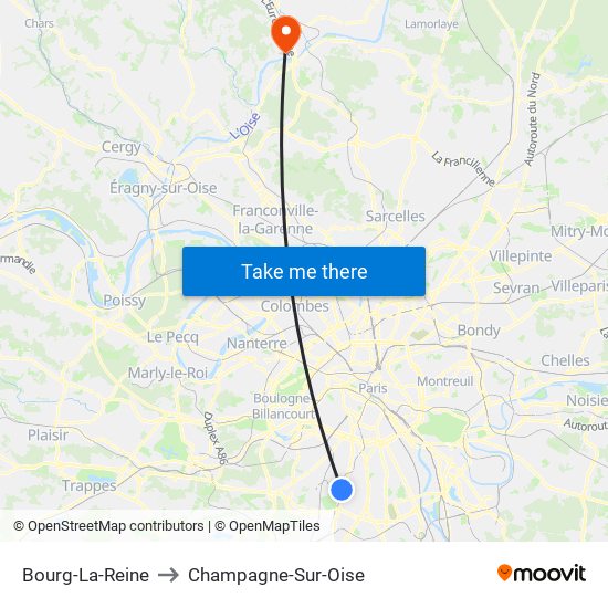 Bourg-La-Reine to Champagne-Sur-Oise map