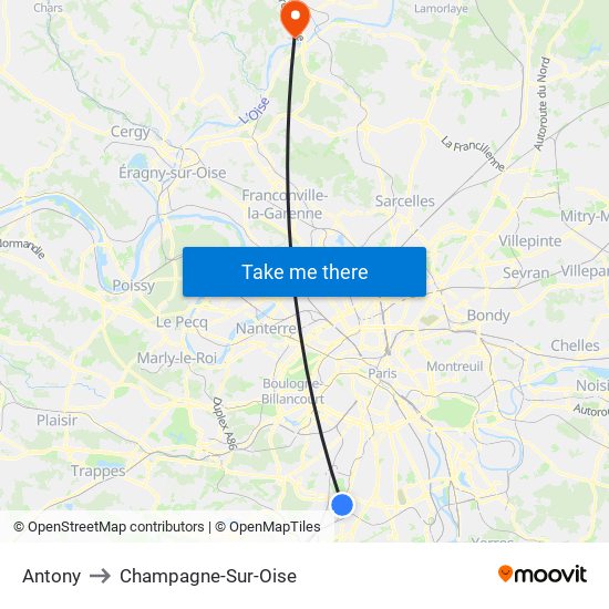 Antony to Champagne-Sur-Oise map