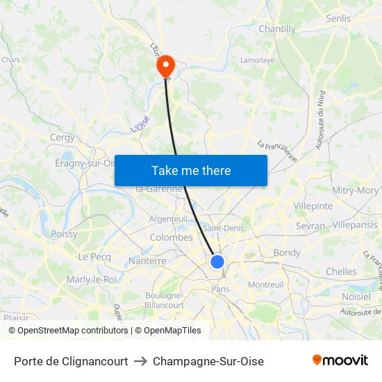 Porte de Clignancourt to Champagne-Sur-Oise map