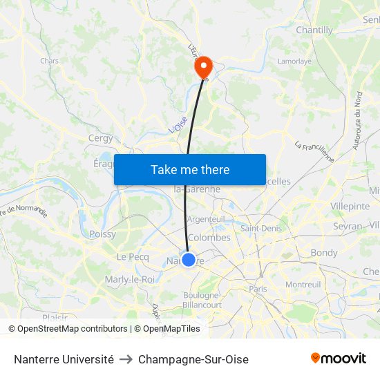 Nanterre Université to Champagne-Sur-Oise map