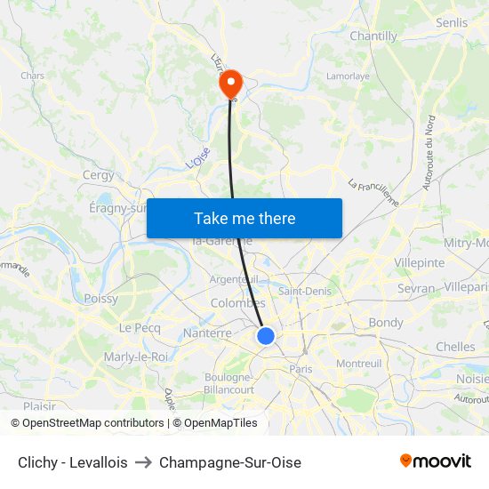 Clichy - Levallois to Champagne-Sur-Oise map