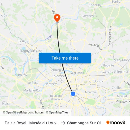 Palais Royal - Musée du Louvre to Champagne-Sur-Oise map