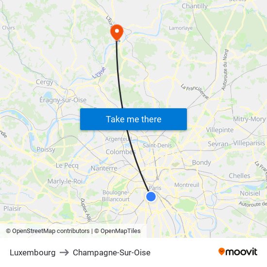 Luxembourg to Champagne-Sur-Oise map