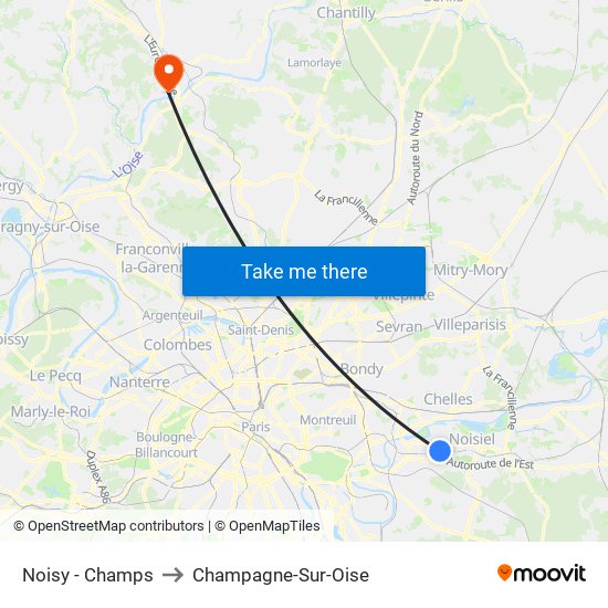 Noisy - Champs to Champagne-Sur-Oise map
