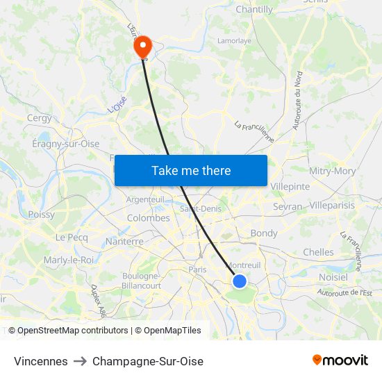 Vincennes to Champagne-Sur-Oise map